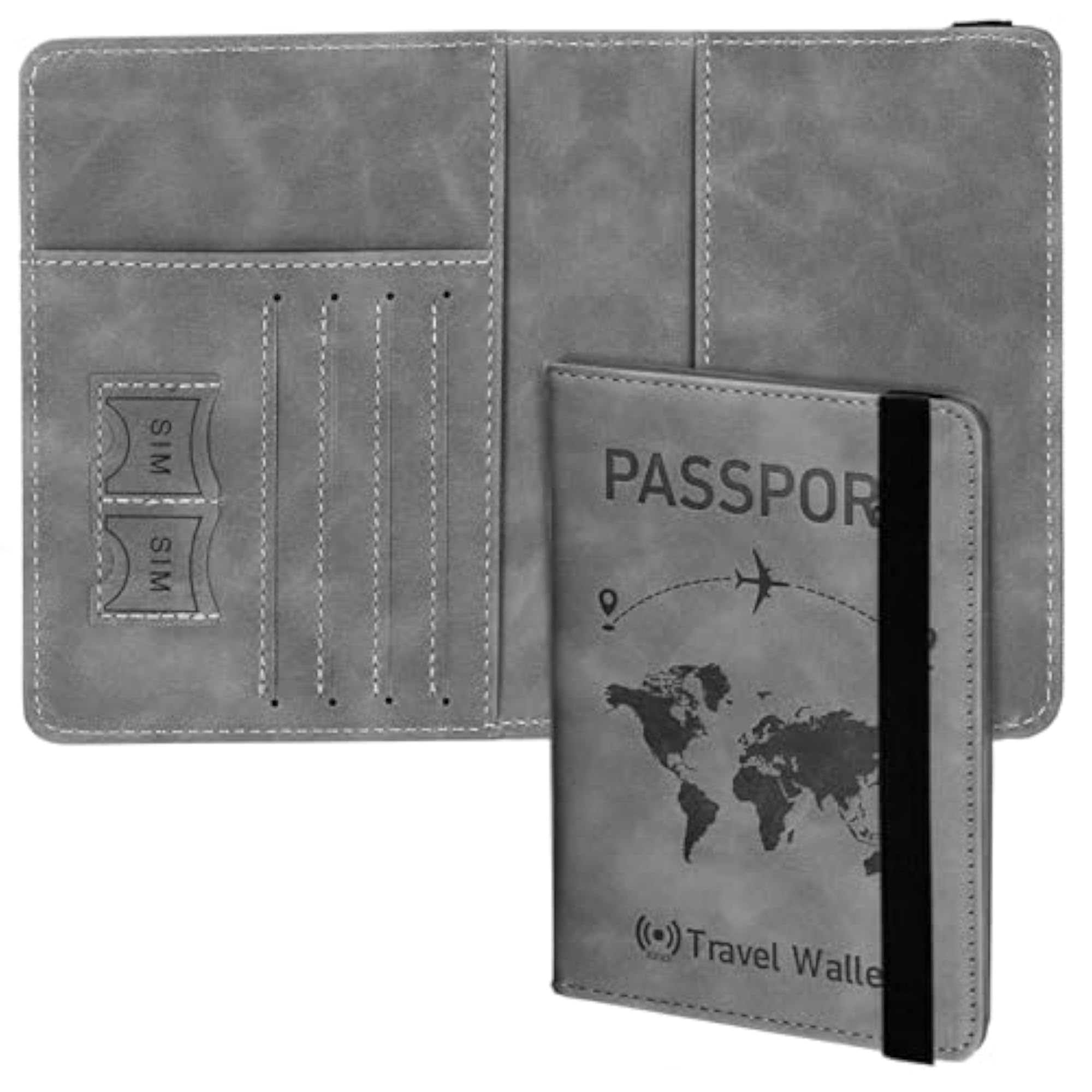 Grey RFID Blocking PU Leather Travel Passport Holder